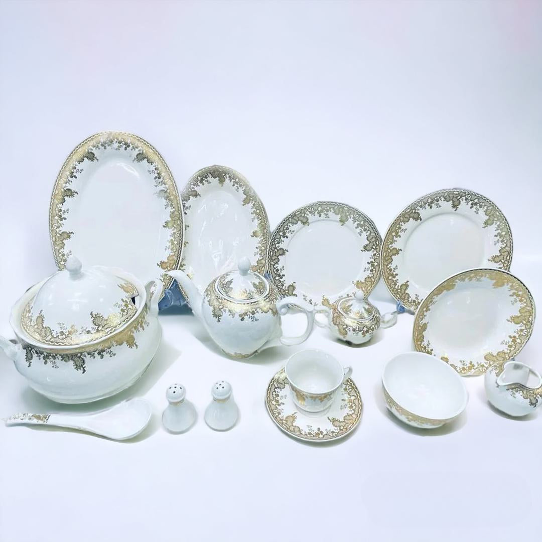 white dinner set, gold dinner set, white and gold dinner set