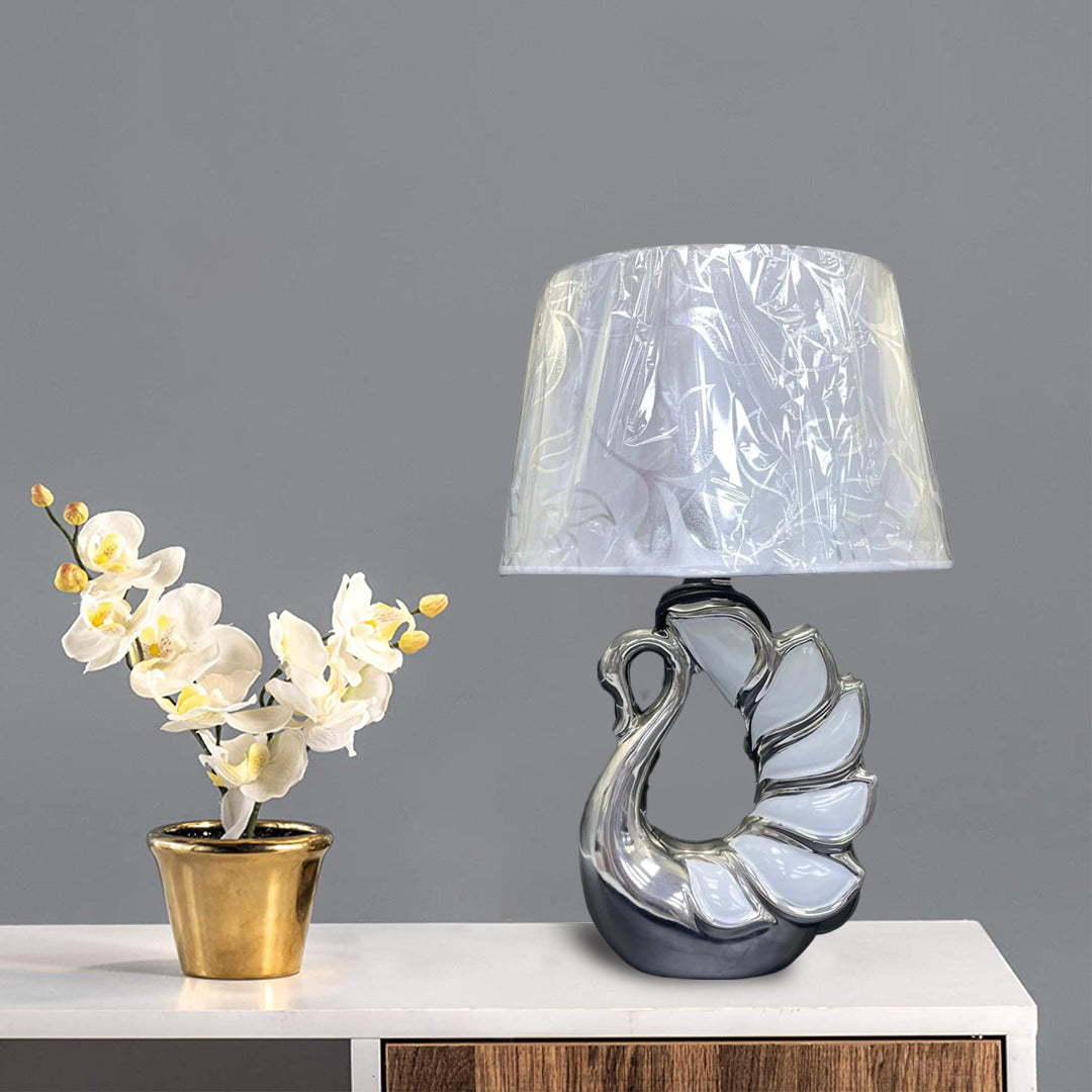 silver swan crushed diamond table lamp, crystal diamond table lamp, silver table lamp,