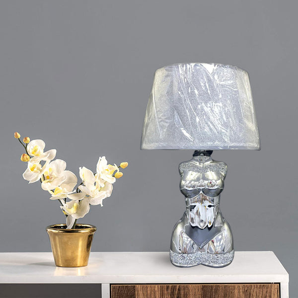 crushed diamond table lamp, crystal diamond table lamp, silver table lamp, lady figurine table lamps