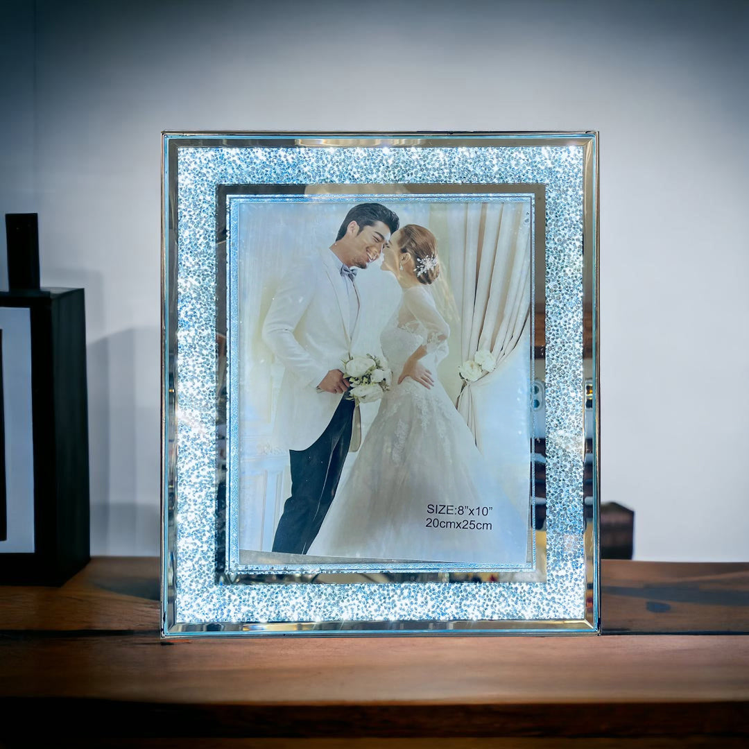 photo frame, crystal photo frame, crushed diamond photo frame, picture frames, table top photo frames