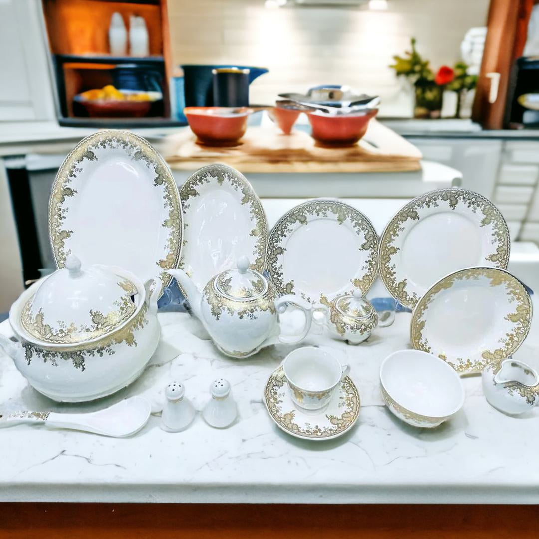 white dinner set, gold dinner set, white and gold dinner set