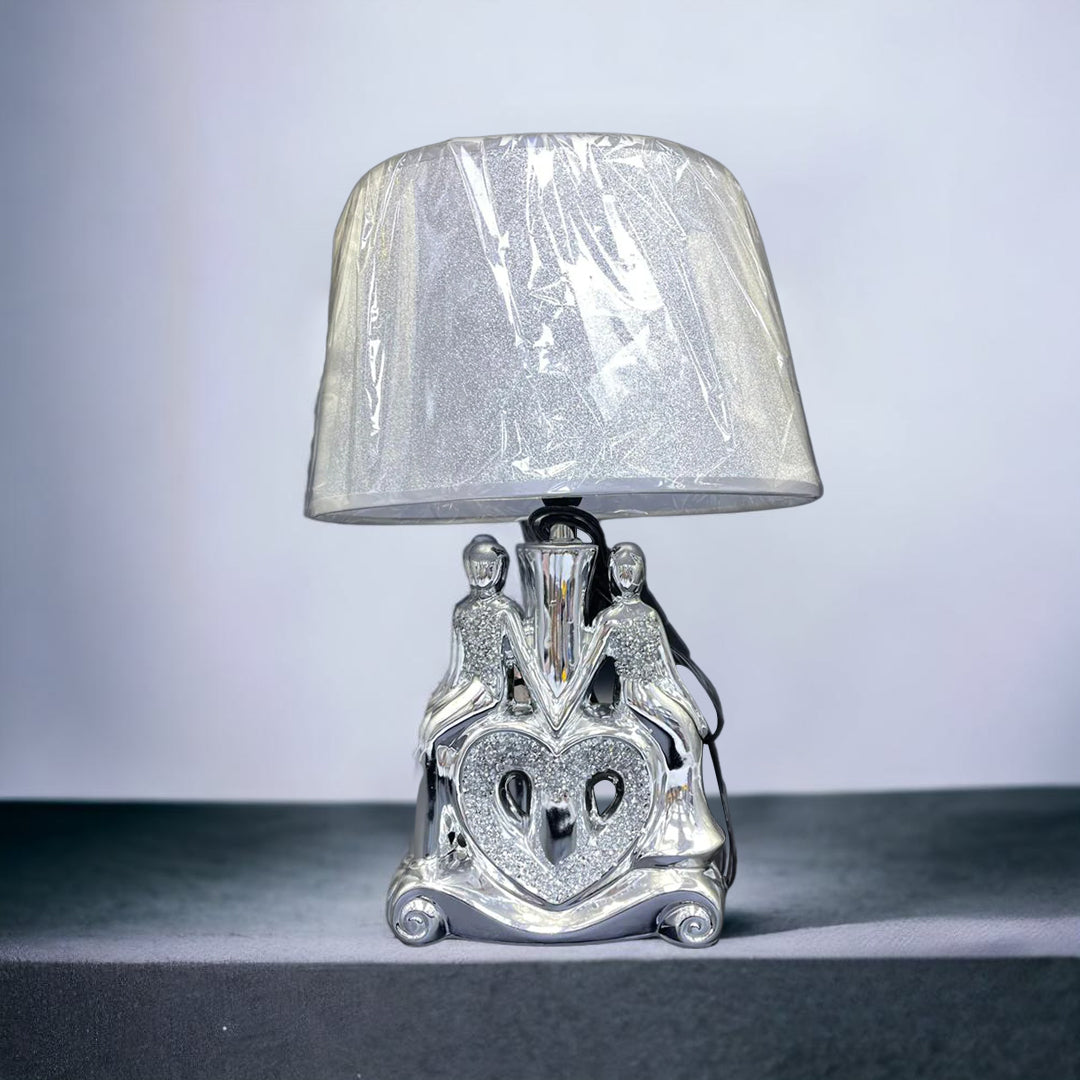 crushed diamond table lamp, crystal diamond table lamp, silver table lamp, lady figurine table lamps