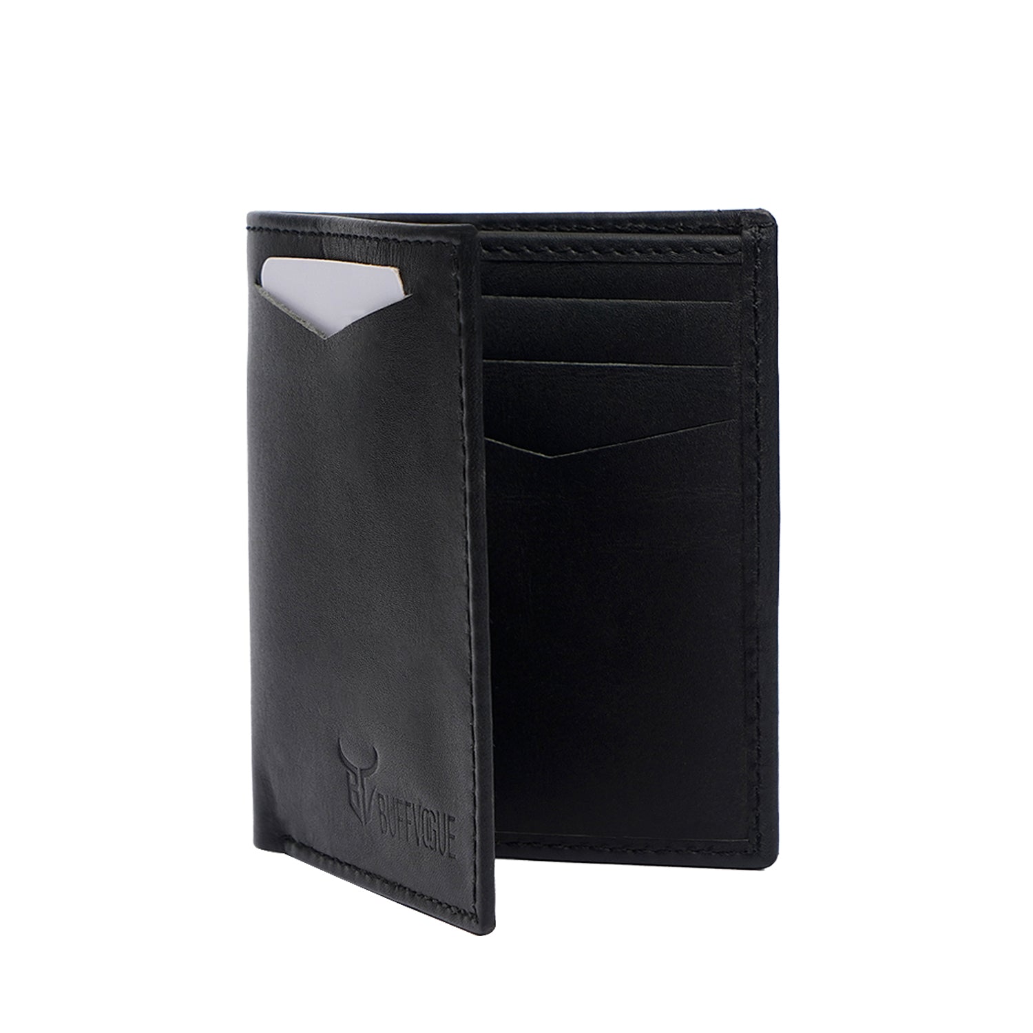 100% Pure Leather Leather Black Card Holder Slim Wallet for Men