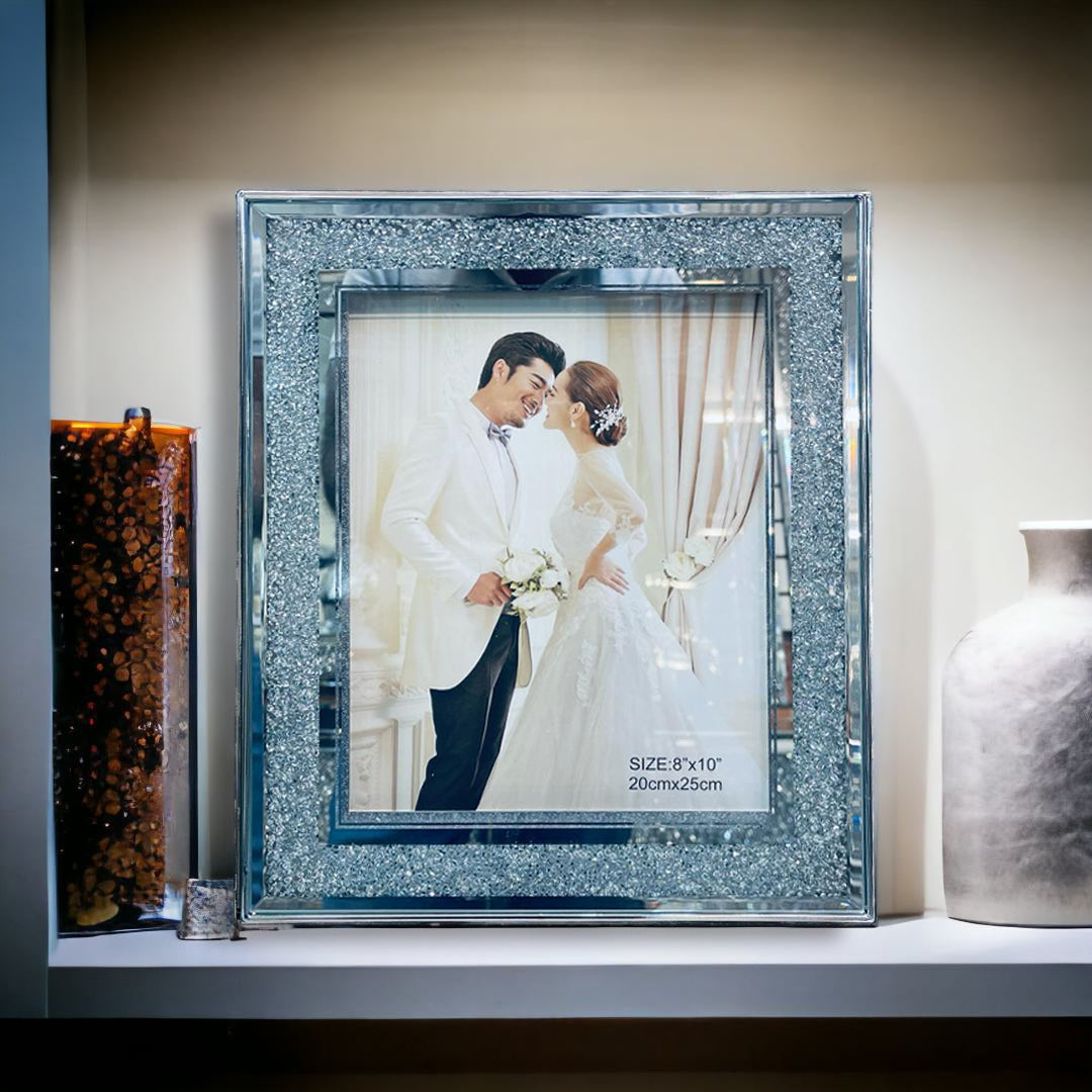 photo frame, crystal photo frame, crushed diamond photo frame, picture frames, table top photo frames