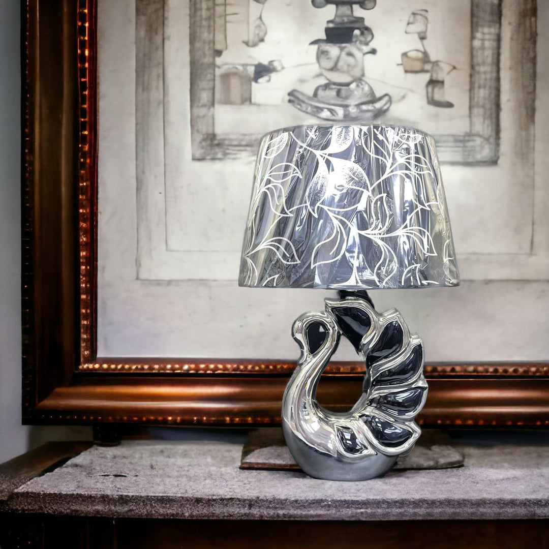 silver swan crushed diamond table lamp, crystal diamond table lamp, silver table lamp,