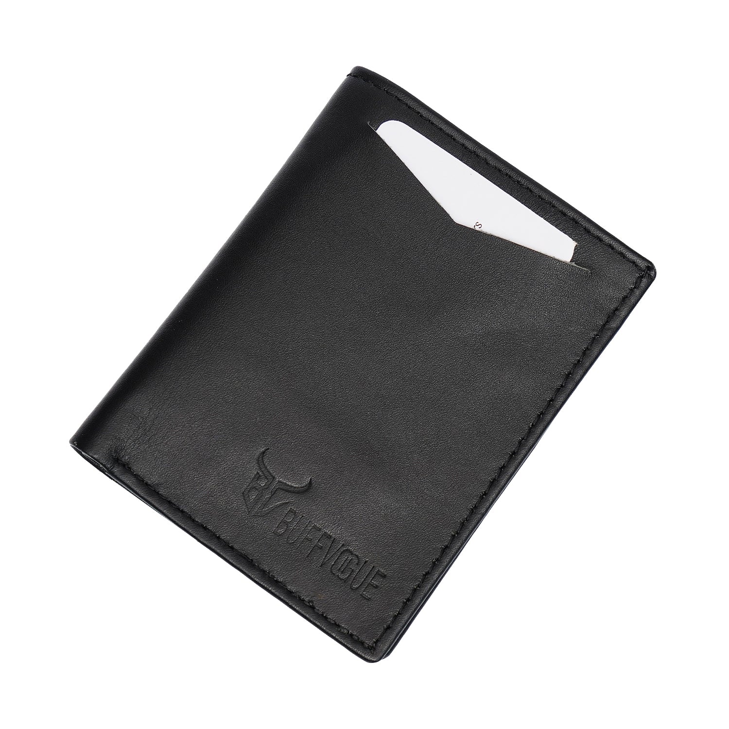 100% Pure Leather Leather Black Card Holder Slim Wallet for Men