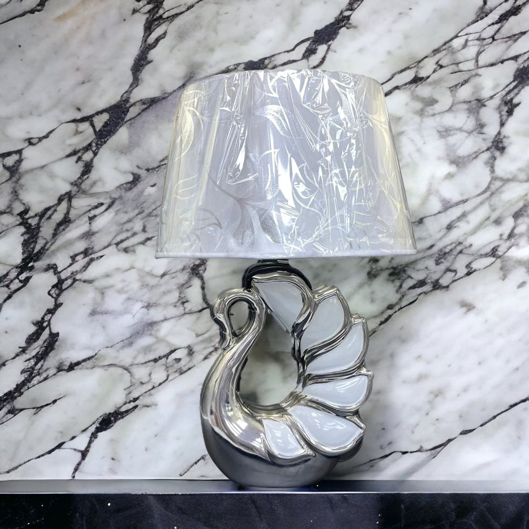 silver swan crushed diamond table lamp, crystal diamond table lamp, silver table lamp,