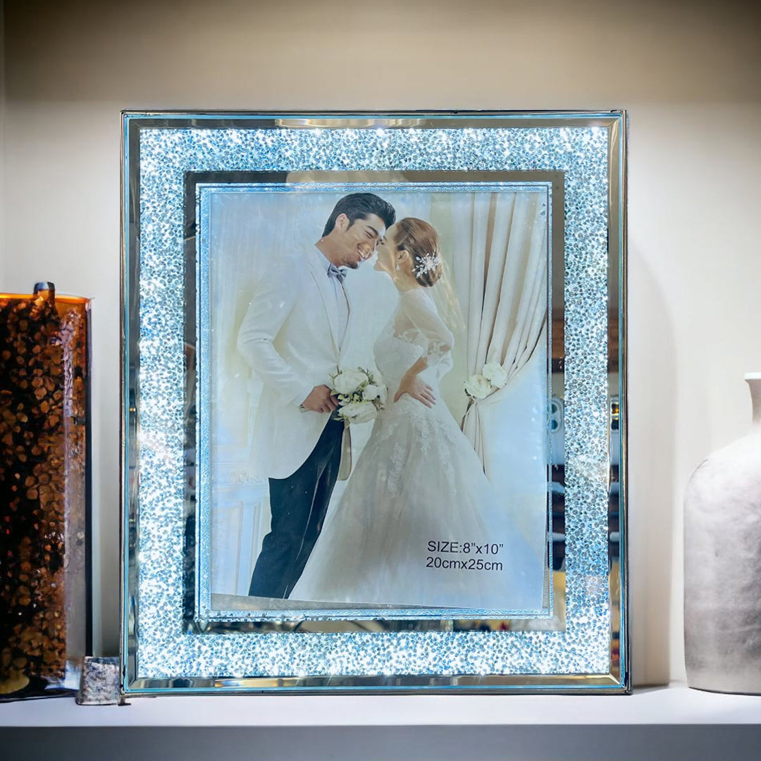 photo frame, crystal photo frame, crushed diamond photo frame, picture frames, table top photo frames