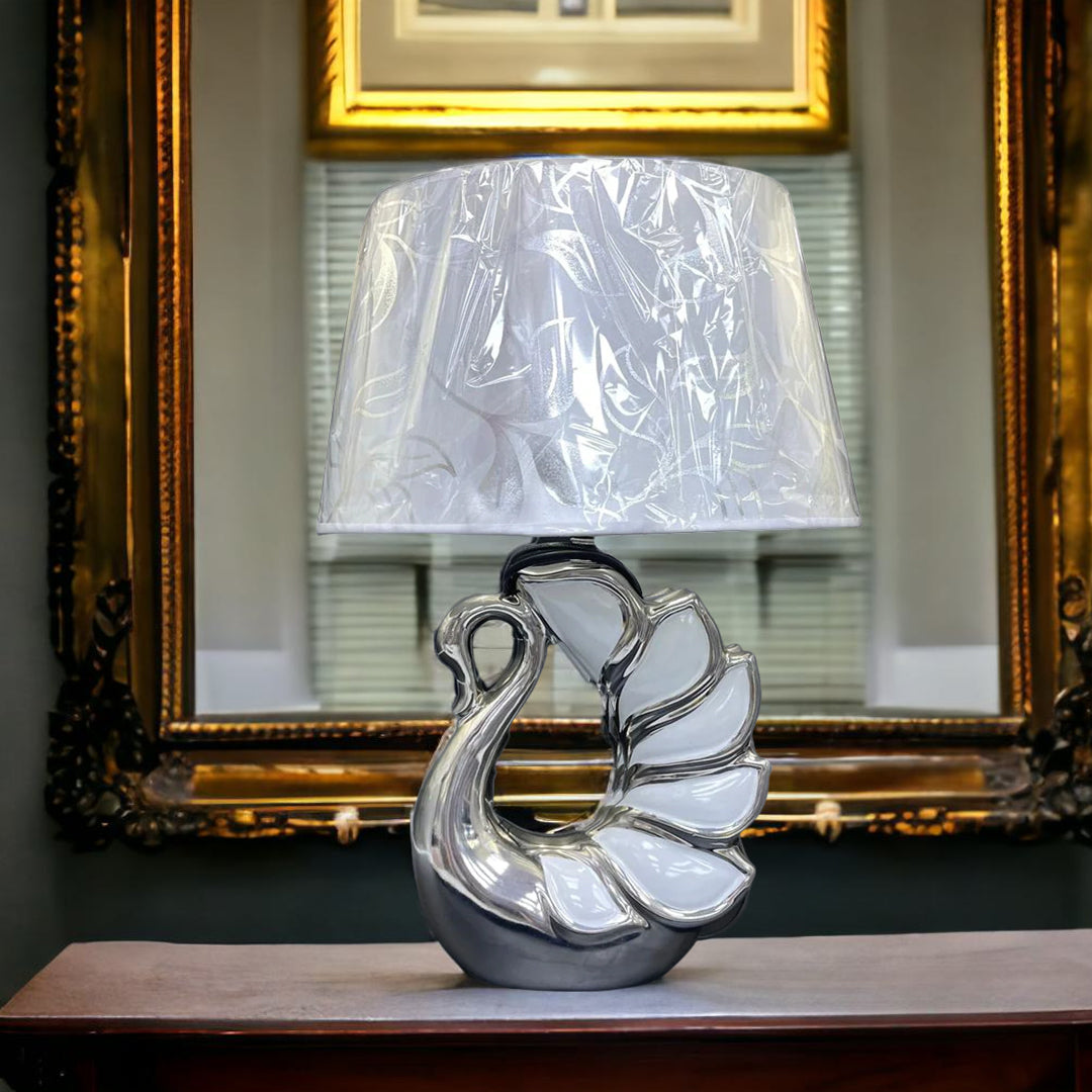 silver swan crushed diamond table lamp, crystal diamond table lamp, silver table lamp,