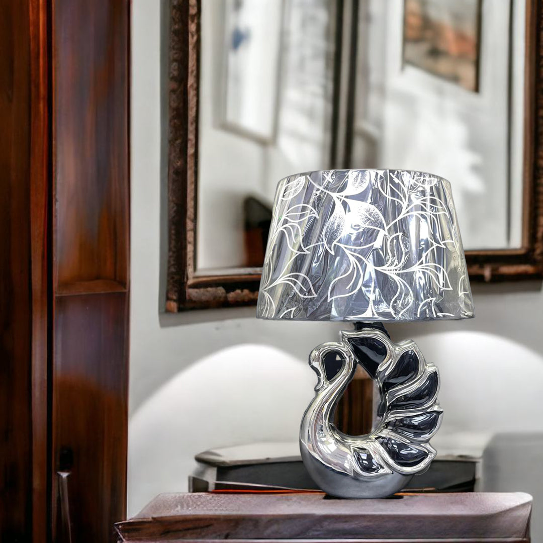 silver swan crushed diamond table lamp, crystal diamond table lamp, silver table lamp,