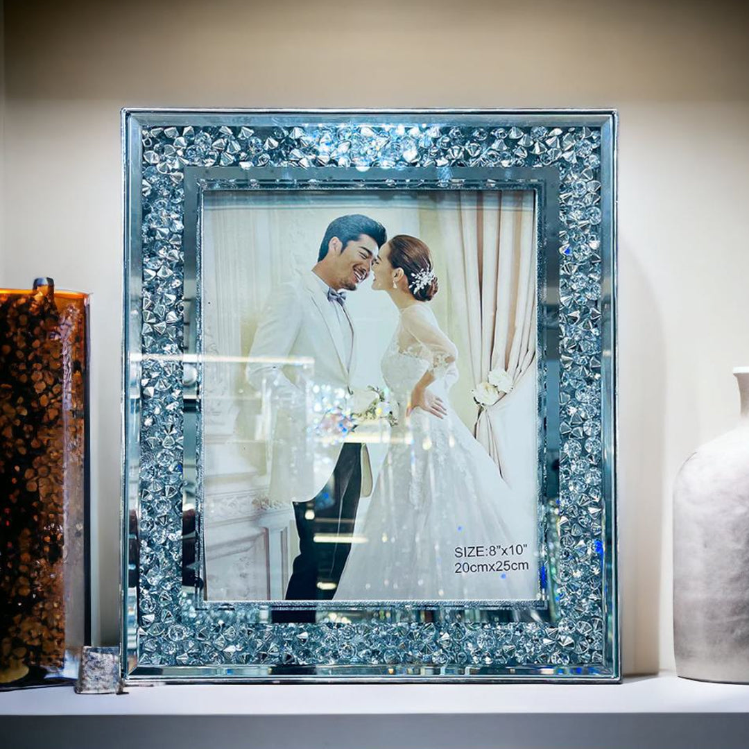 photo frame, crystal photo frame, crushed diamond photo frame, picture frames, table top photo frames