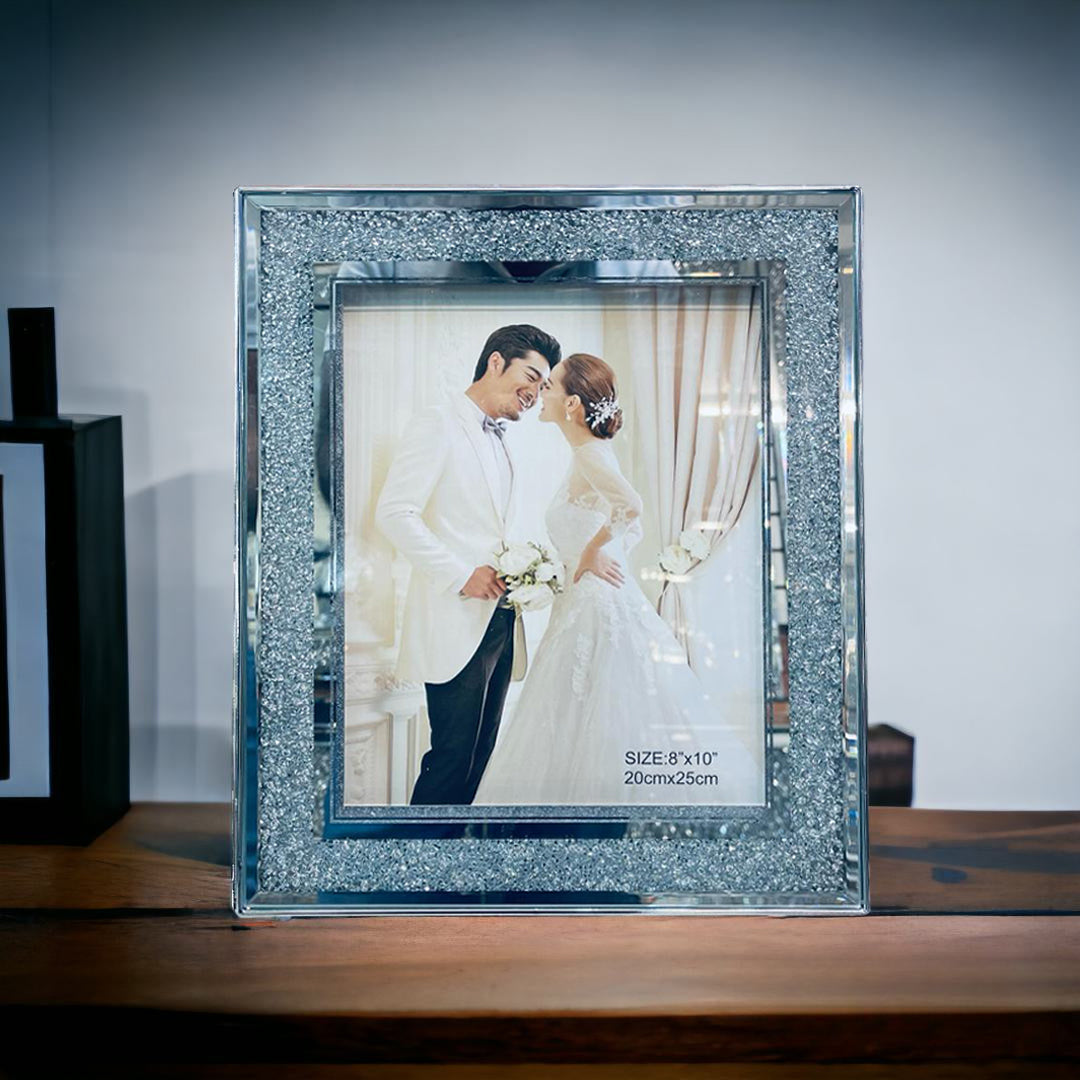 photo frame, crystal photo frame, crushed diamond photo frame, picture frames, table top photo frames