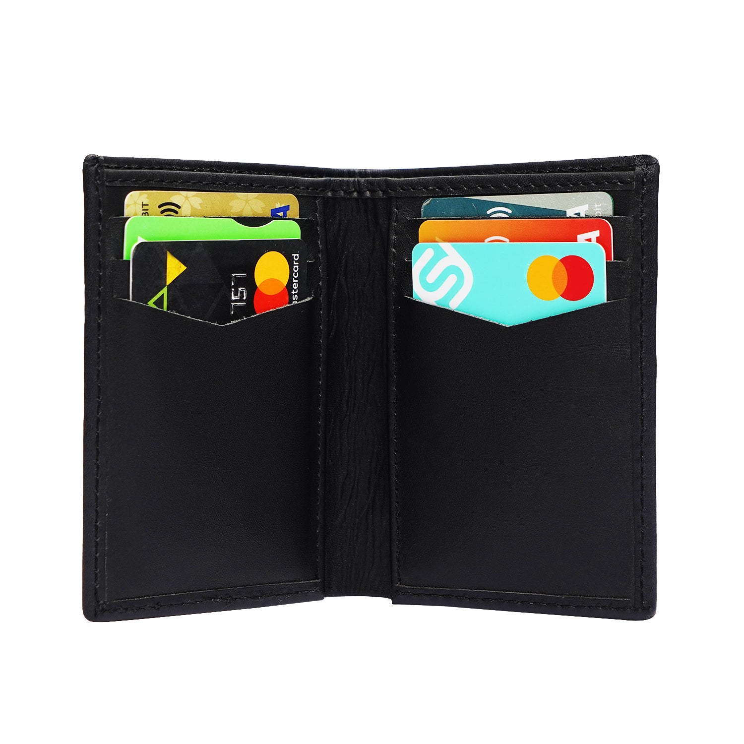 100% Pure Leather Leather Black Card Holder Slim Wallet for Men