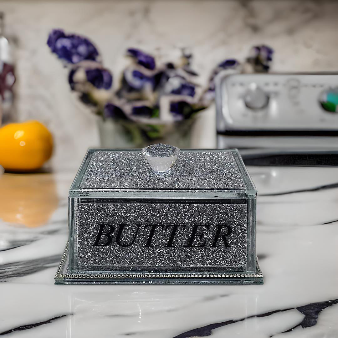 crystal butter dish, crushed diamond butter dish