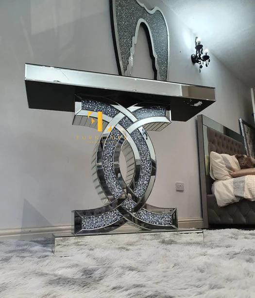 Diamonds Crushed Sparkle Crystal Mirrored Console Table