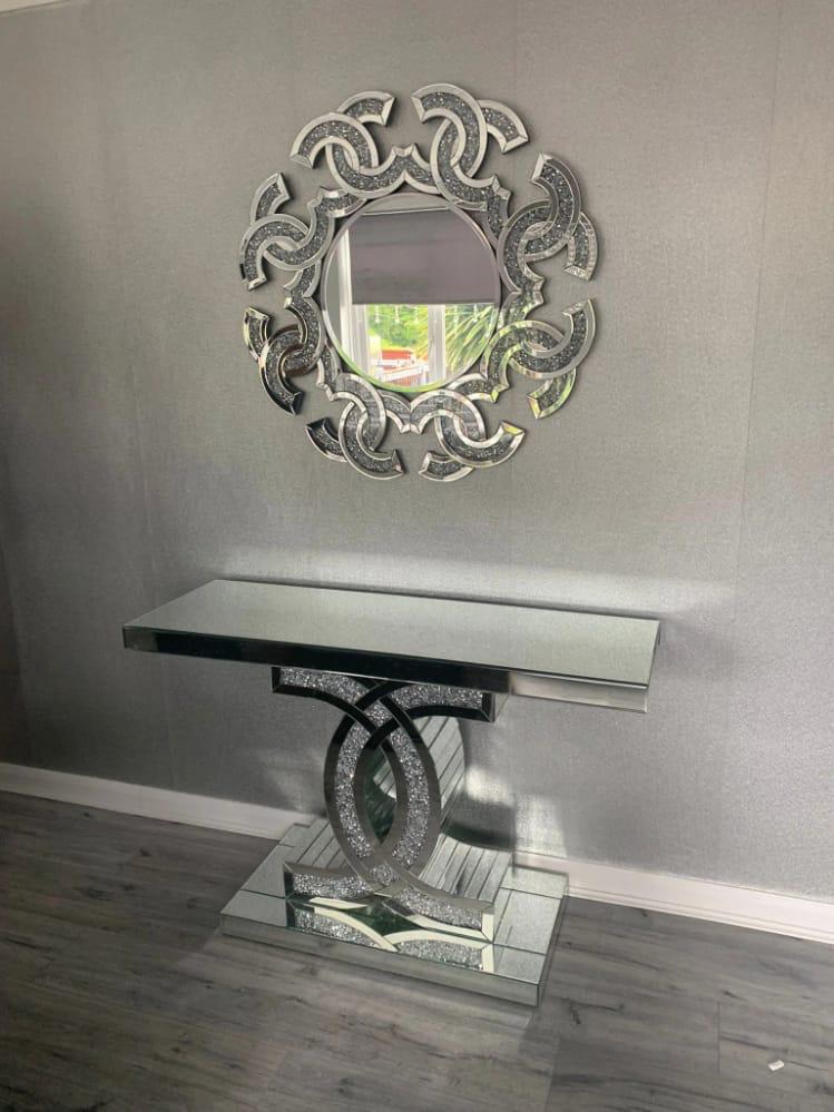 Diamonds Crushed Sparkle Crystal Mirrored Console Table