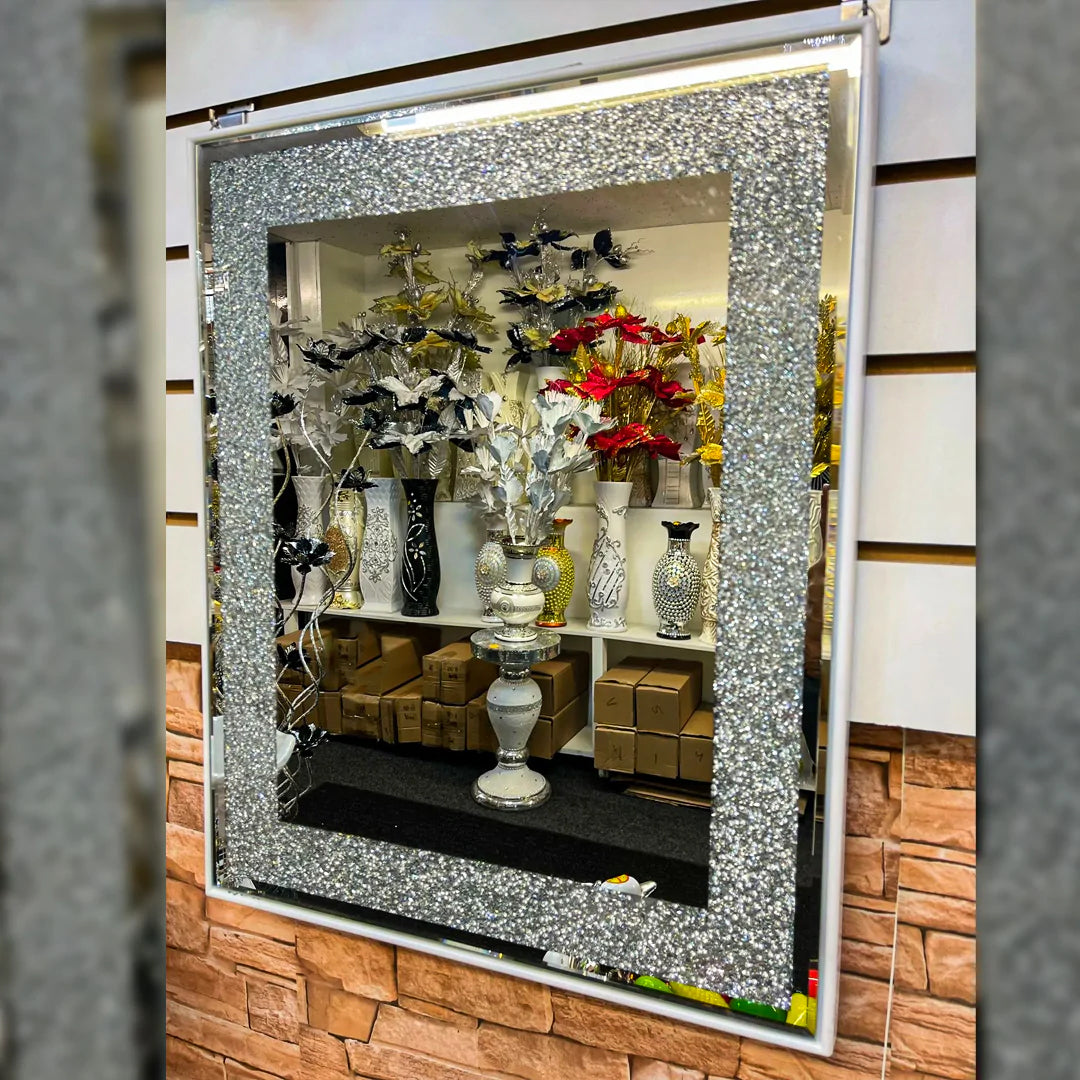 crushed diamond mirror, crushed crystal mirror, led bathroom mirror