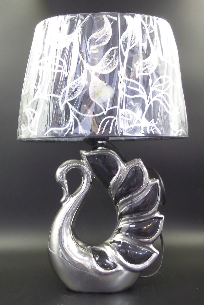 silver swan crushed diamond table lamp, crystal diamond table lamp, silver table lamp,  