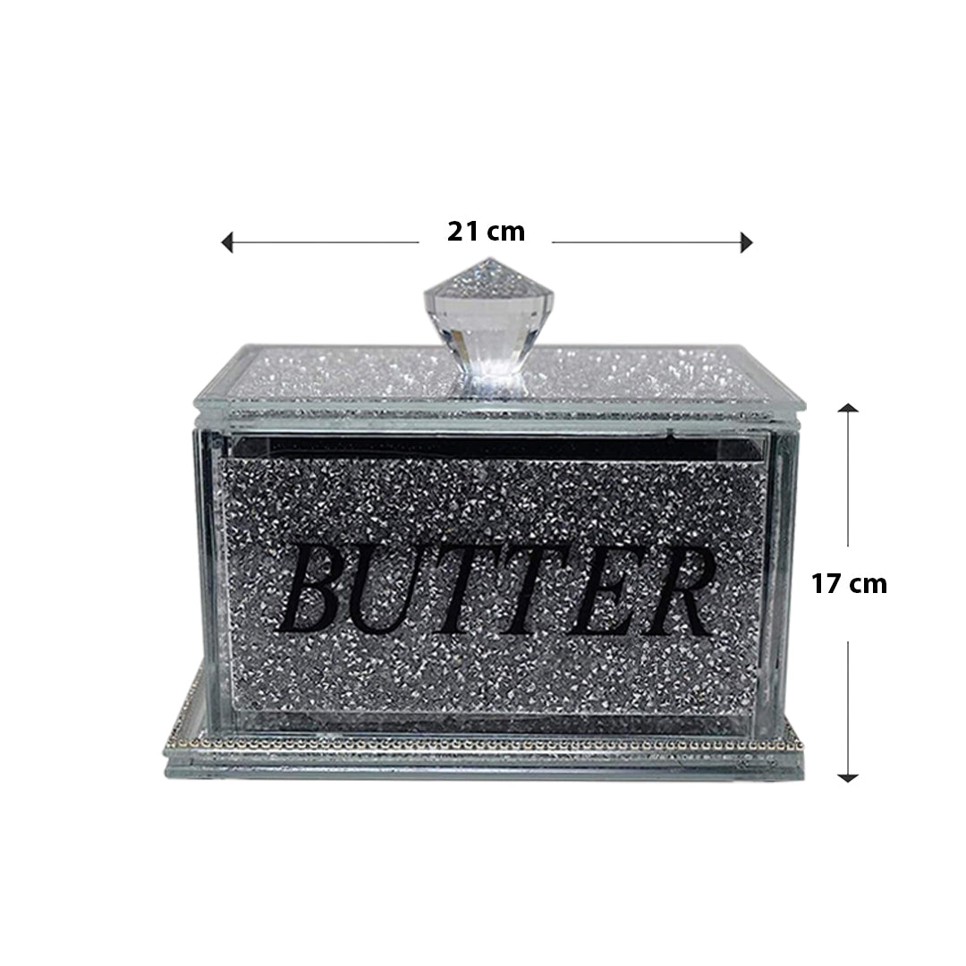 crystal butter dish, crushed diamond butter dish