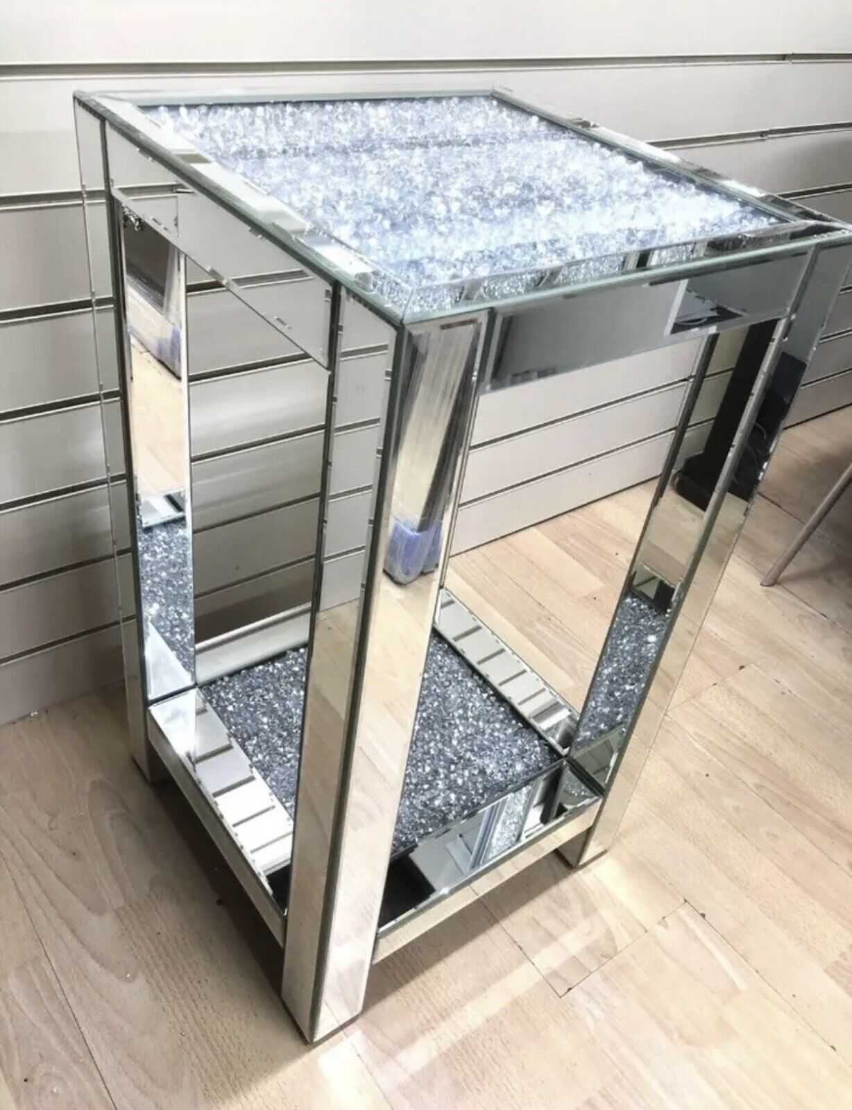 crushed diamond side table, diamond crush side table, crushed crystal side table