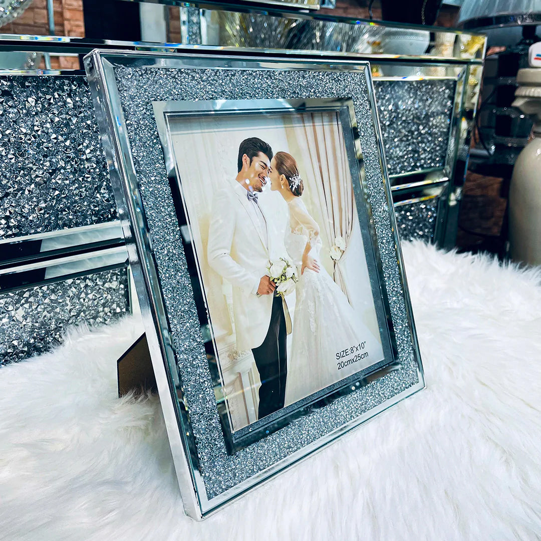 photo frame, crystal photo frame, crushed diamond photo frame, picture frames, table top photo frames