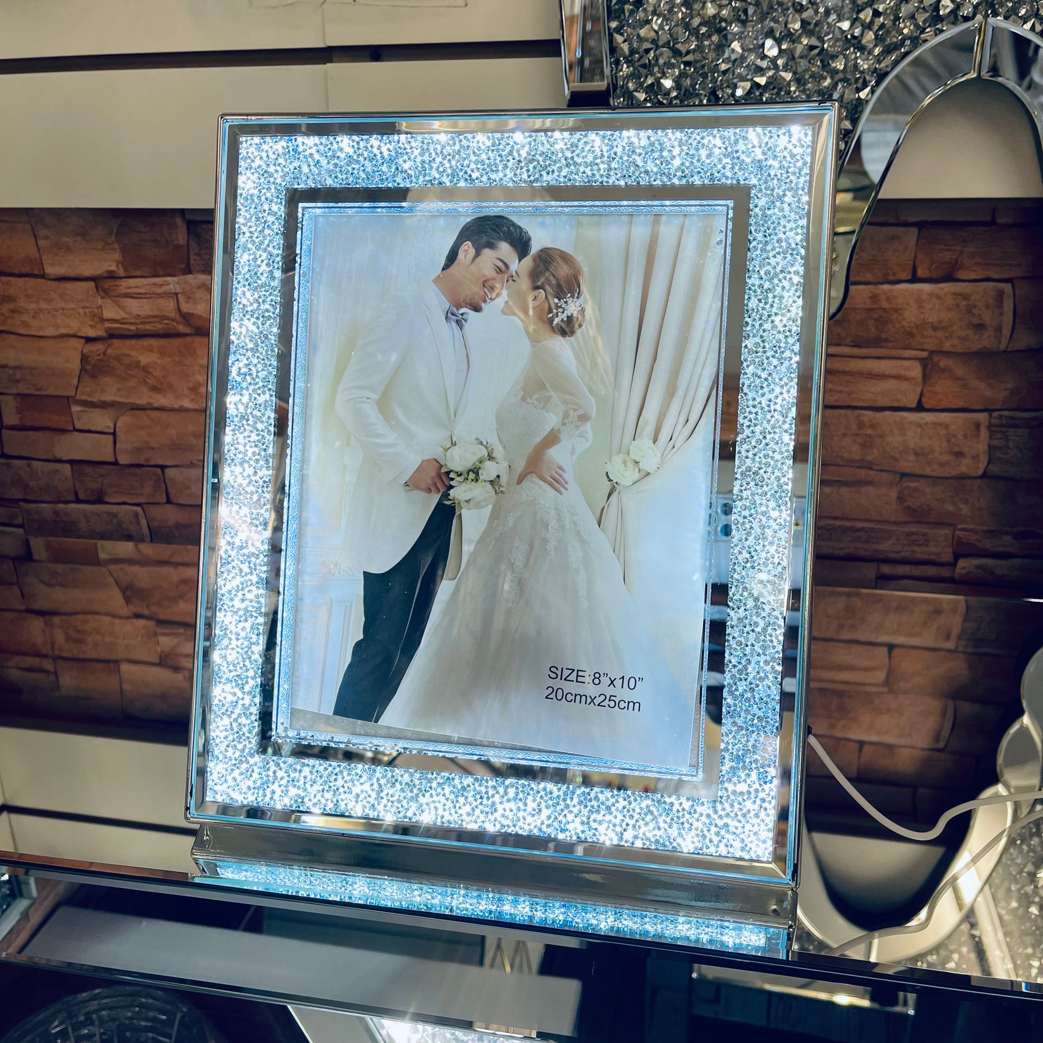 photo frame, crystal photo frame, crushed diamond photo frame, picture frames, table top photo frames