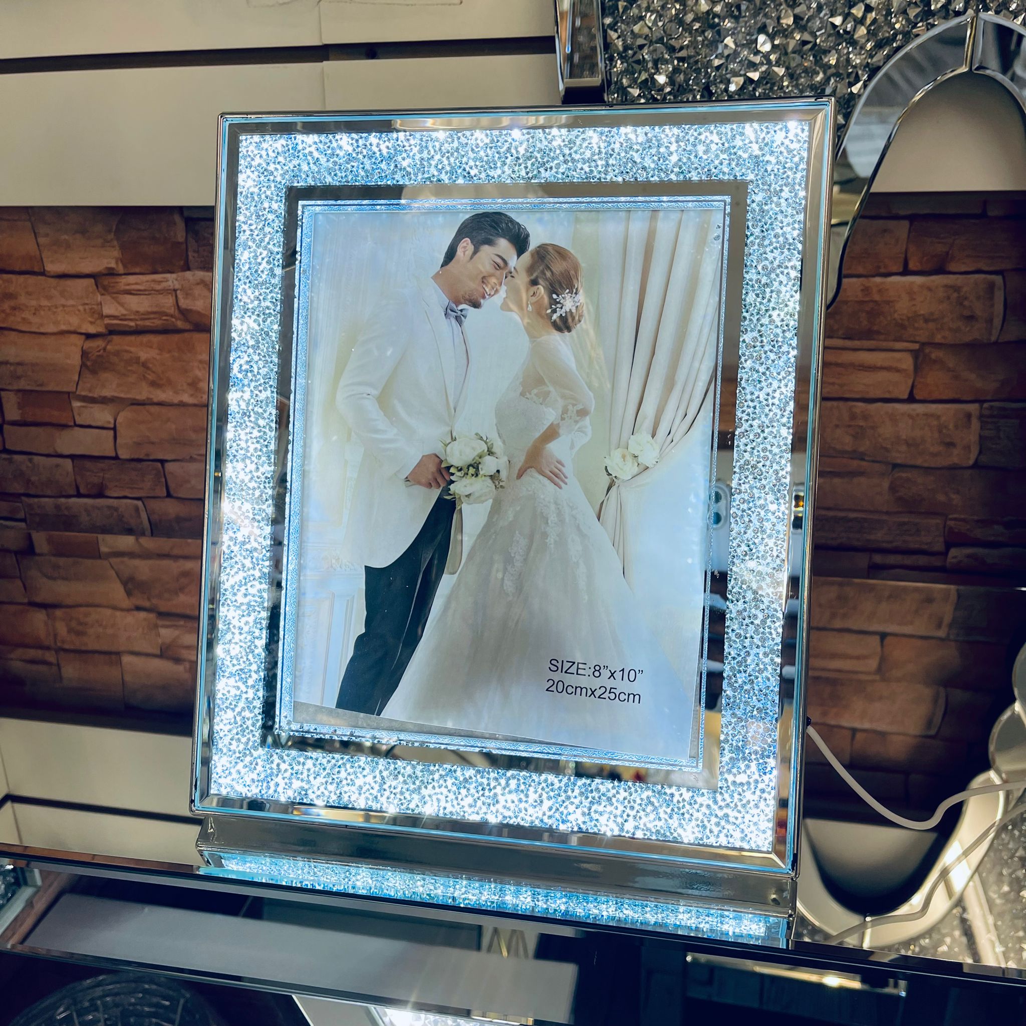 photo frame, crystal photo frame, crushed diamond photo frame, picture frames, table top photo frames