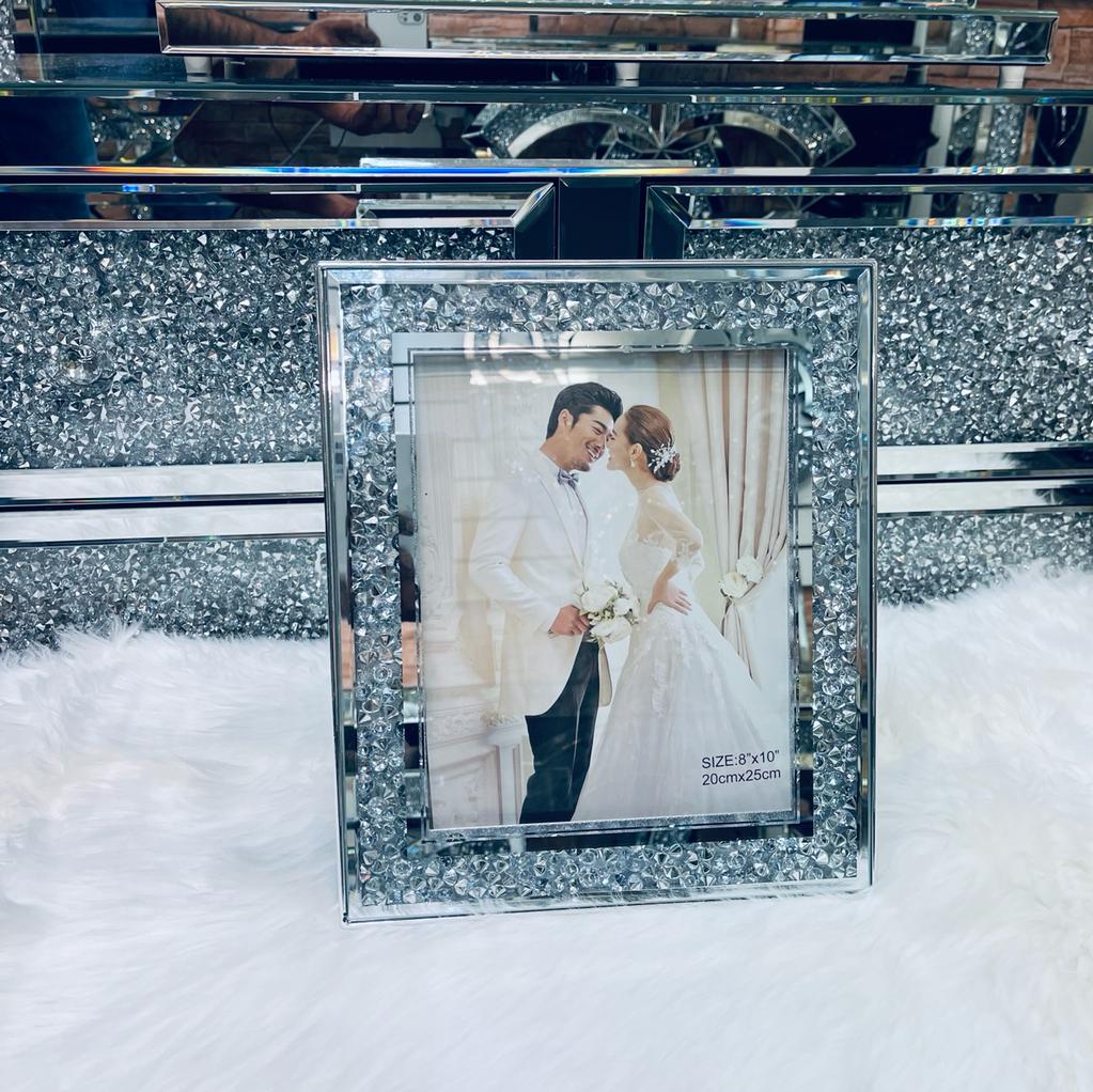 photo frame, crystal photo frame, crushed diamond photo frame, picture frames, table top photo frames