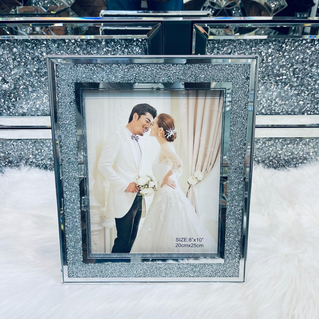 photo frame, crystal photo frame, crushed diamond photo frame, picture frames, table top photo frames