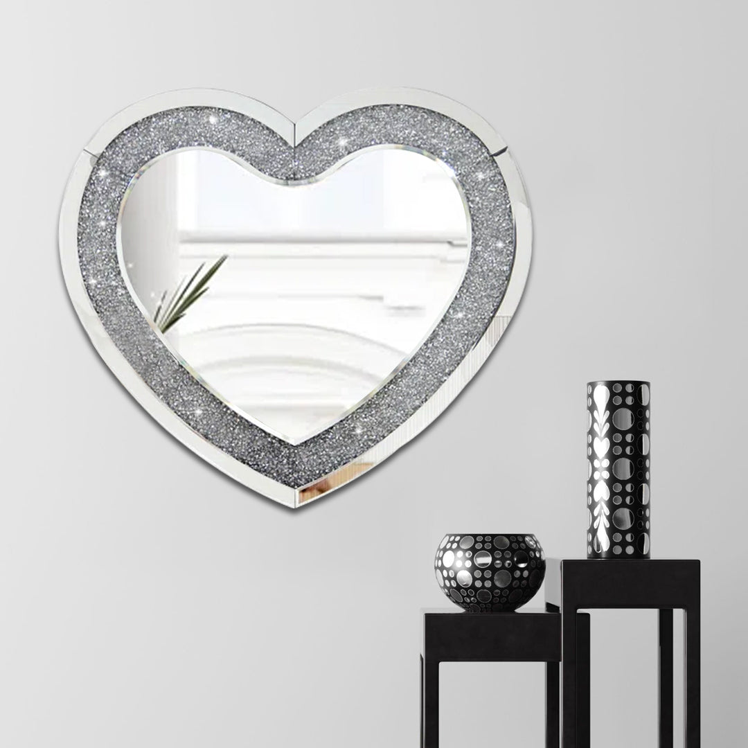 heart shaped wall mirror, led wall mirror, diamond wall mirror, diamond crush wall mirror