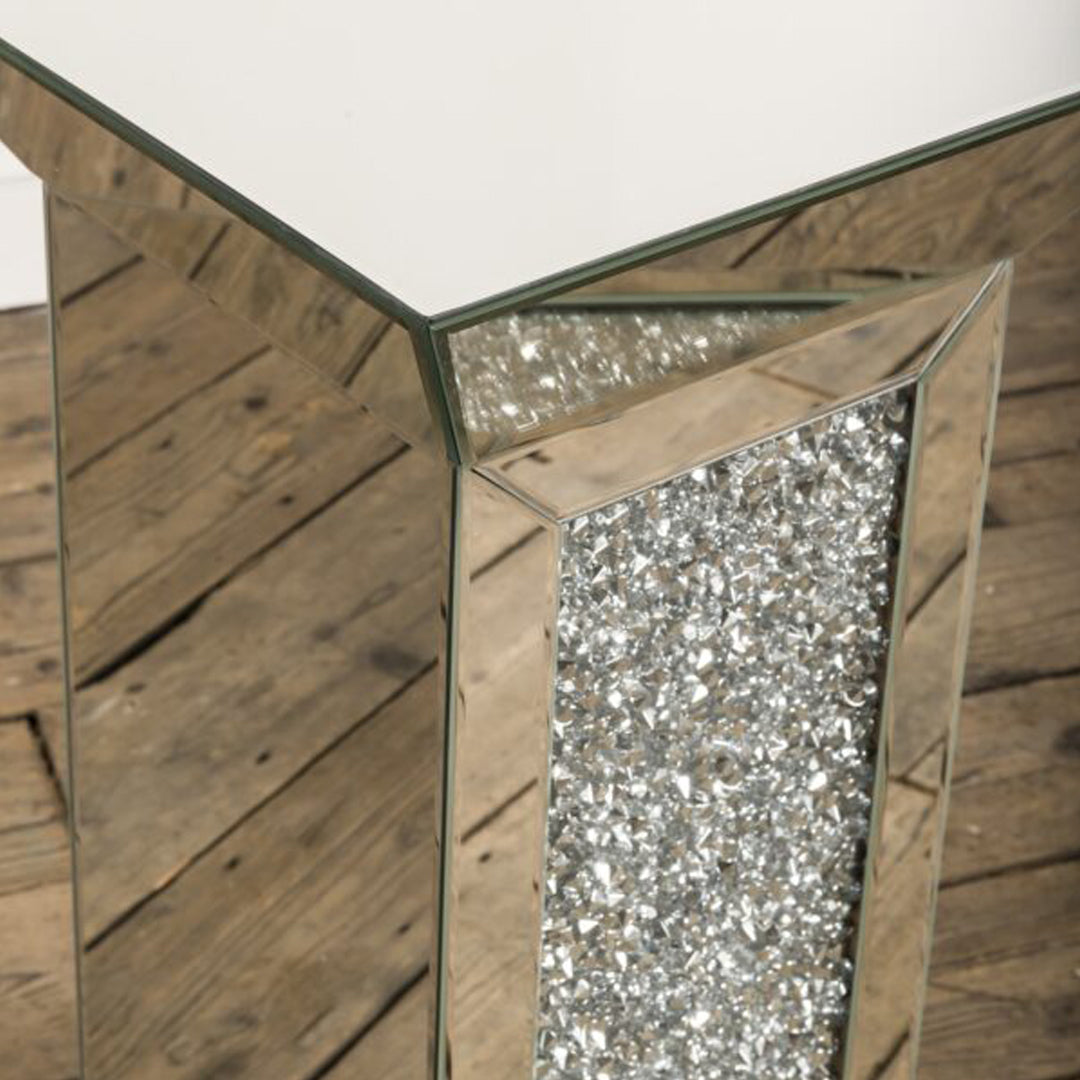 crushed diamond side table, diamond crush side table, crushed crystal side table