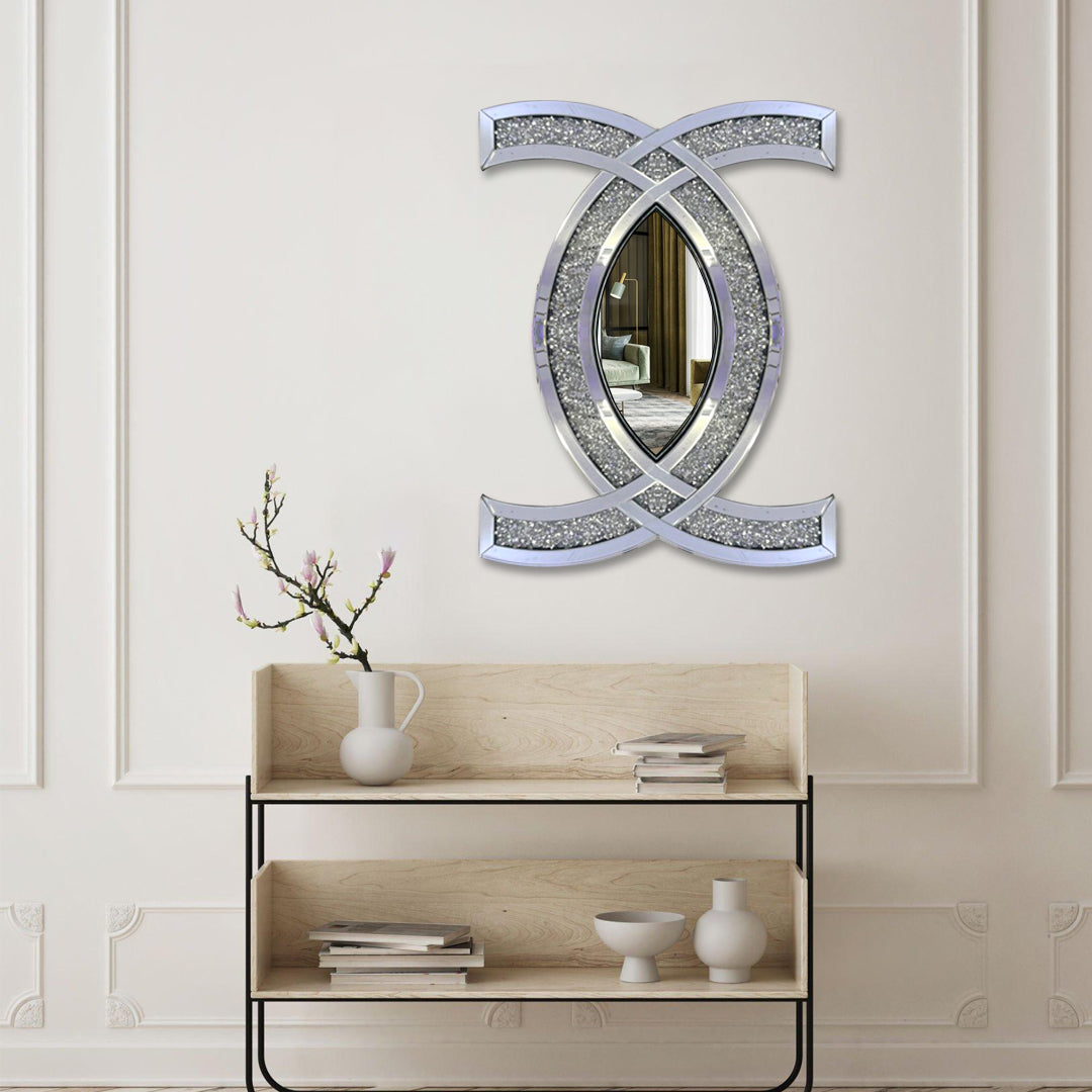 diamond crush wall mirror, diamond wall mirror, crushed crystal wall mirror