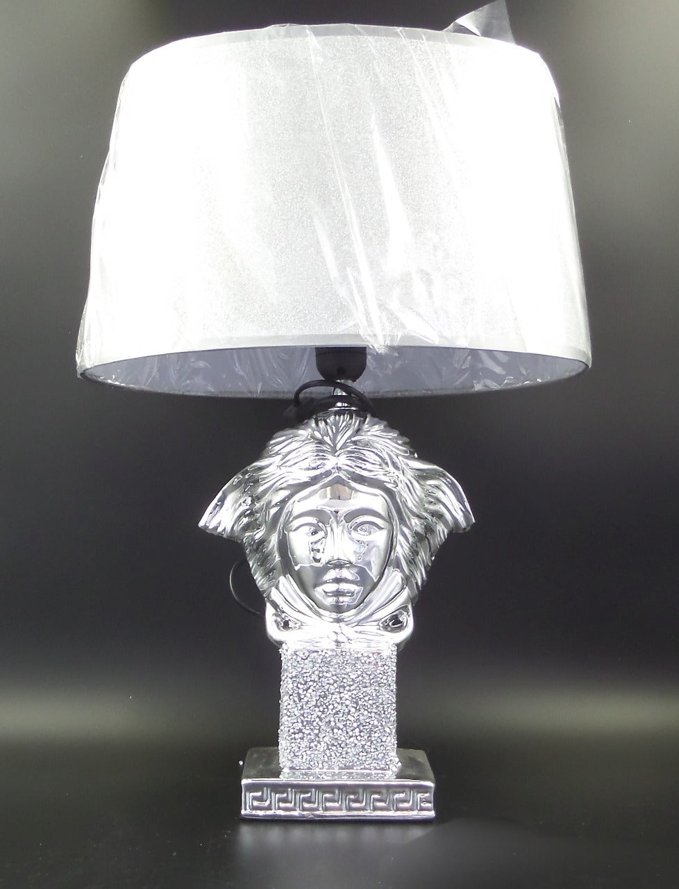 crushed diamond table lamp, crystal diamond table lamp, silver table lamp,  