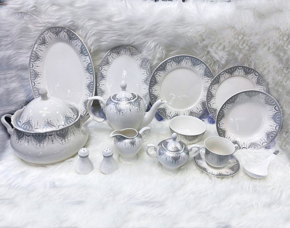 white dinner set, grey dinner set, white and grey dinner set