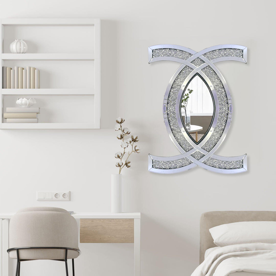 diamond crush wall mirror, diamond wall mirror, crushed crystal wall mirror