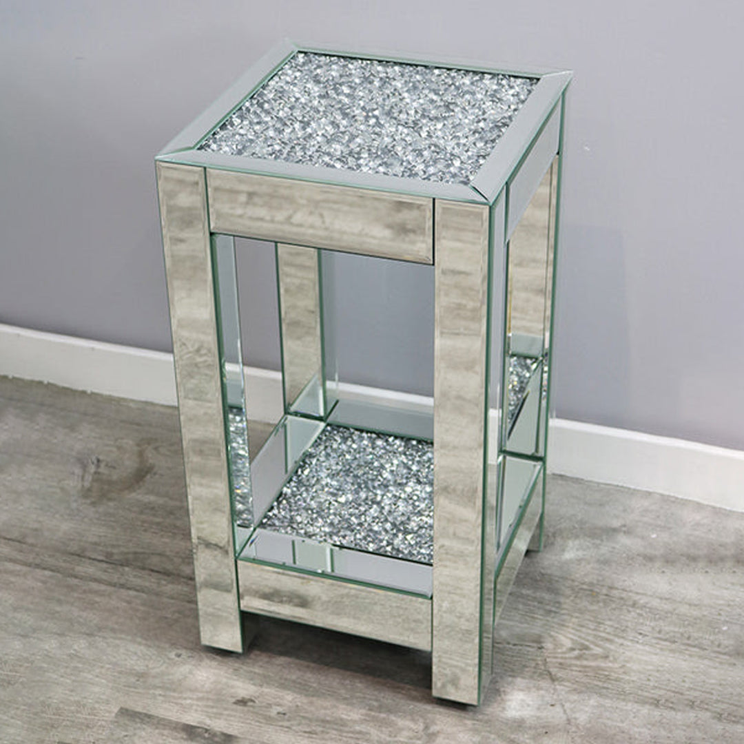 crushed diamond side table, diamond crush side table, crushed crystal side table