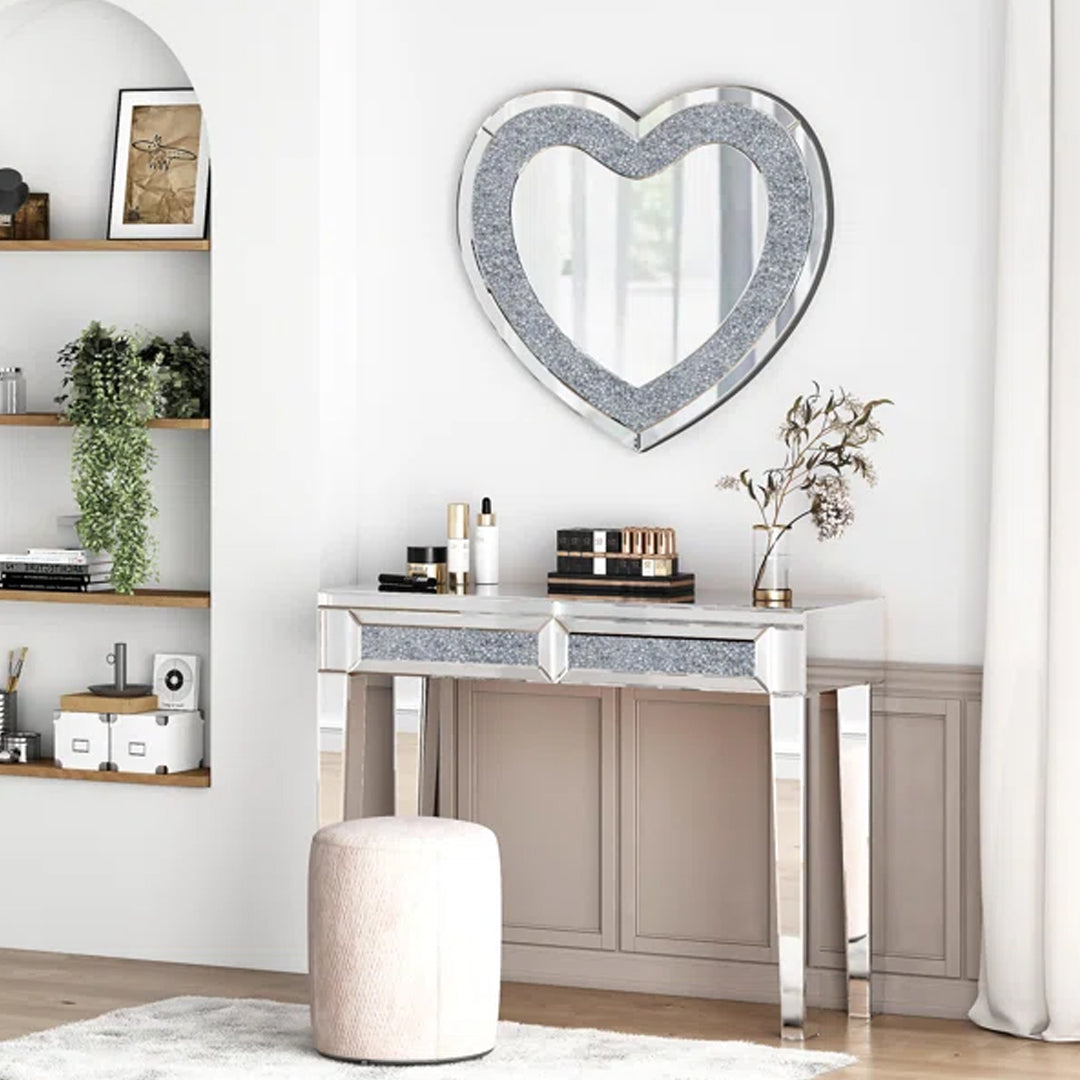 heart shaped wall mirror, led wall mirror, diamond wall mirror, diamond crush wall mirror