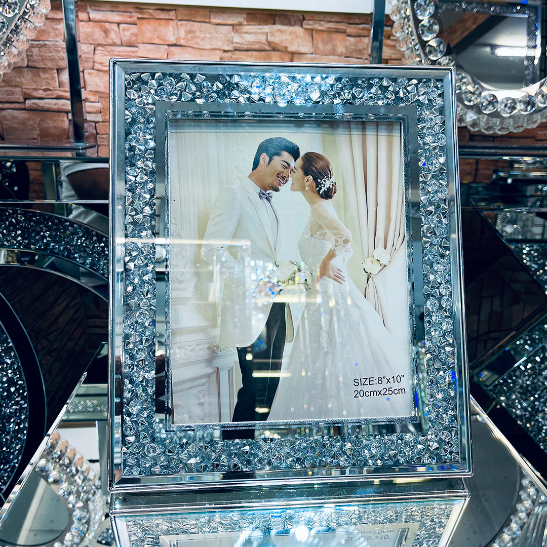 photo frame, crystal photo frame, crushed diamond photo frame, picture frames, table top photo frames