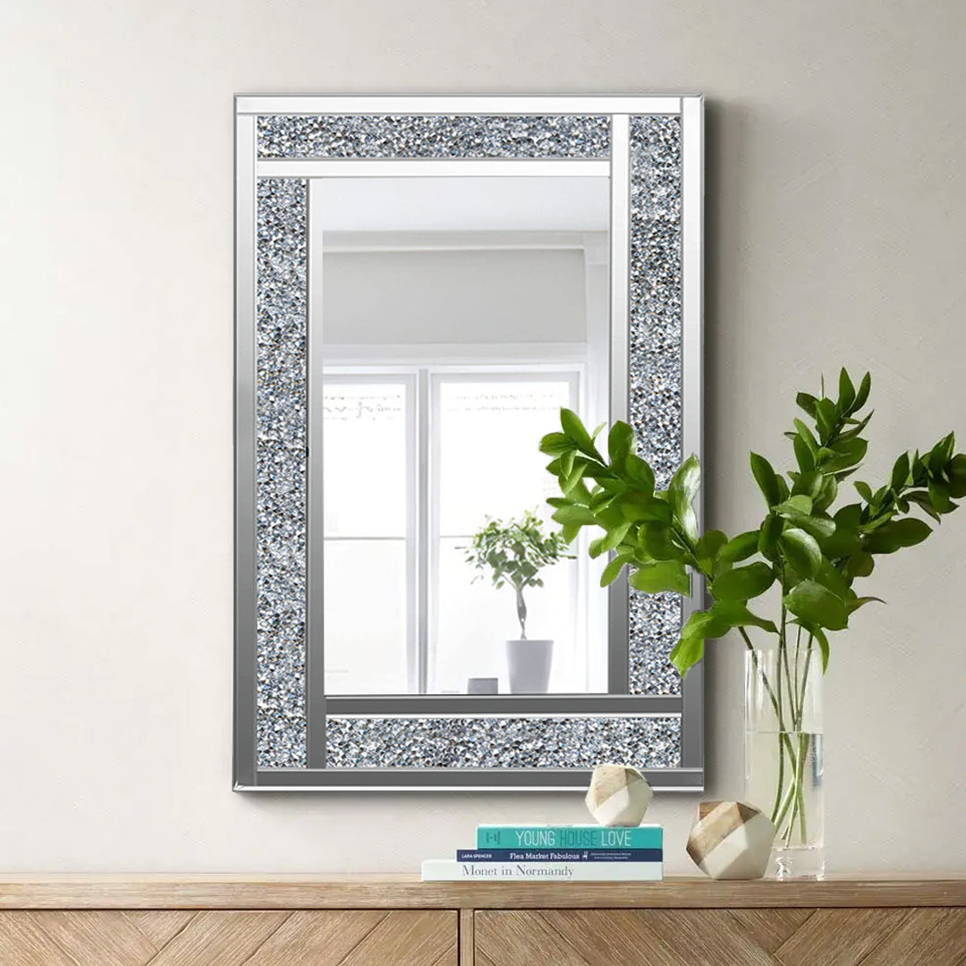 diamond crush wall mirror, diamond mirror wall, crystal wall mirror