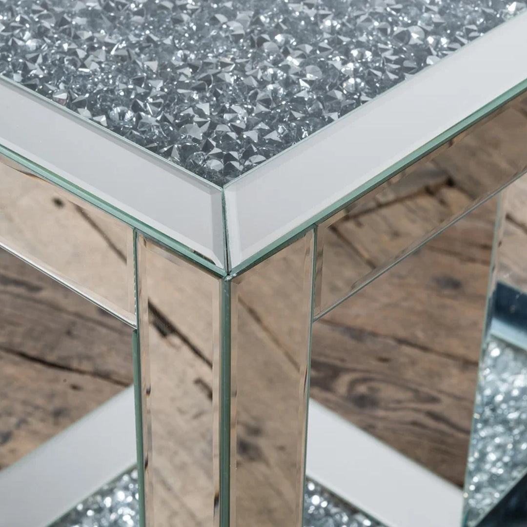 crushed diamond side table, diamond crush side table, crushed crystal side table