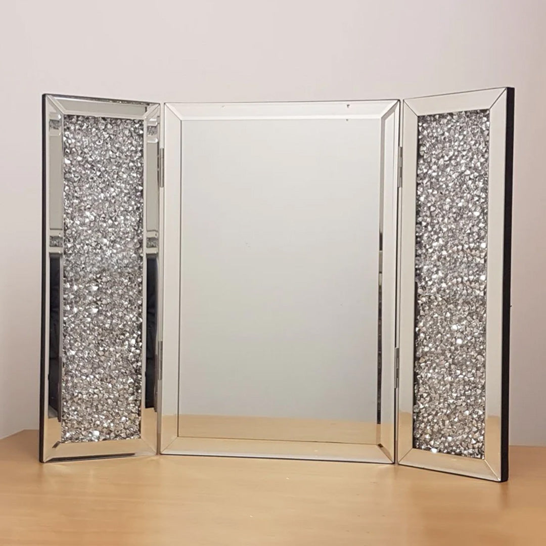 mirrored dressing table, crushed diamond dressing table, folding dressing table mirror,