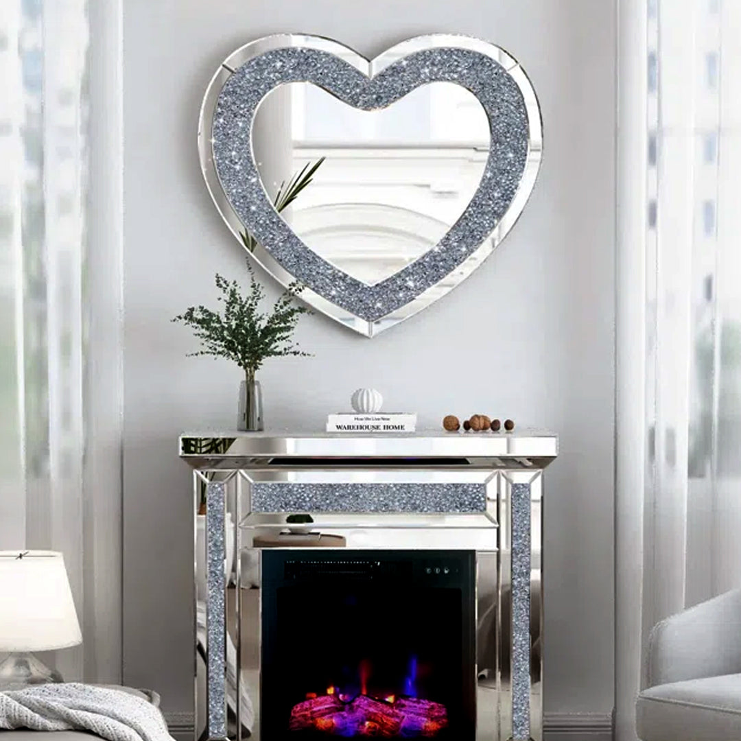 heart shaped wall mirror, led wall mirror, diamond wall mirror, diamond crush wall mirror