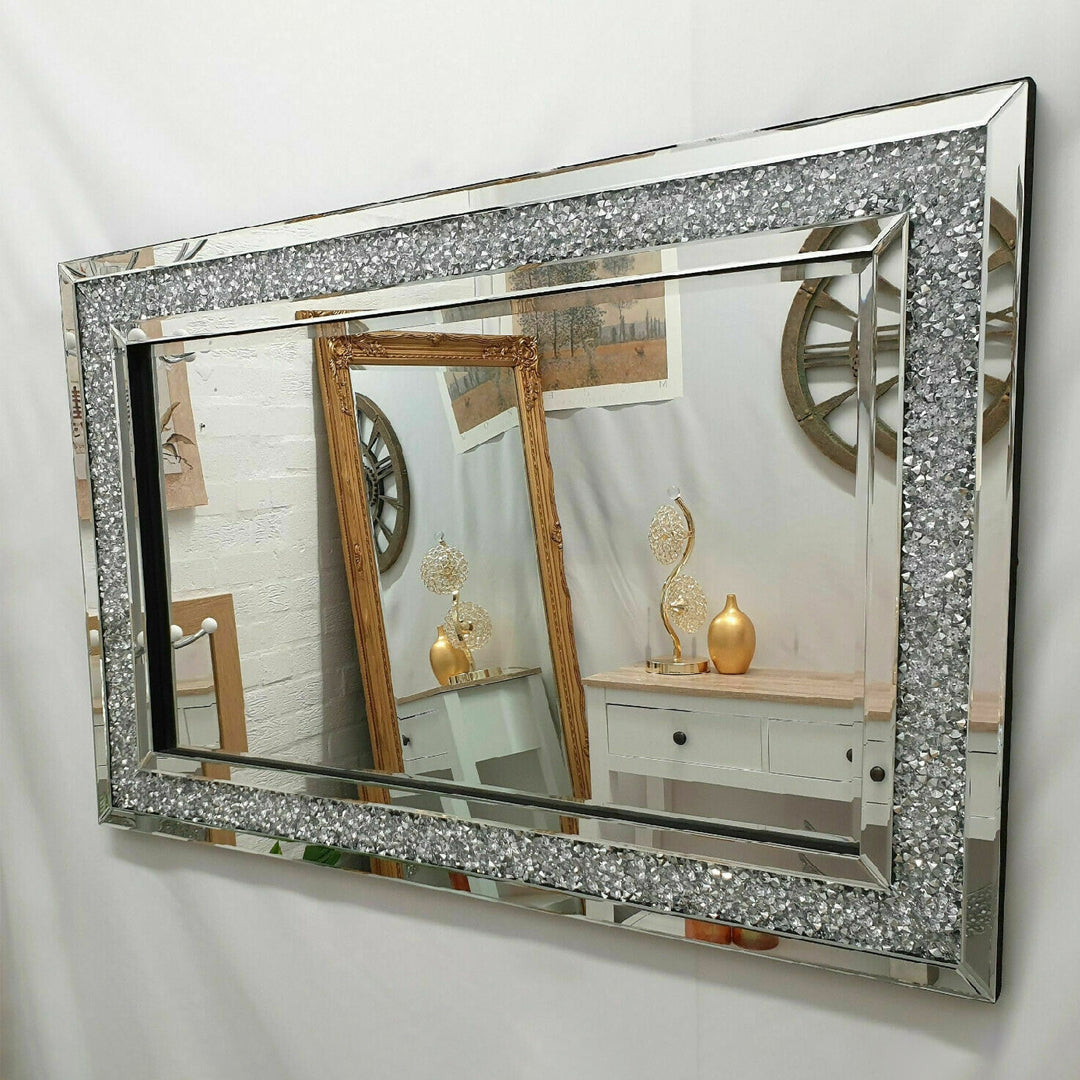 diamond crush wall mirror, diamond mirror wall, crystal wall mirror