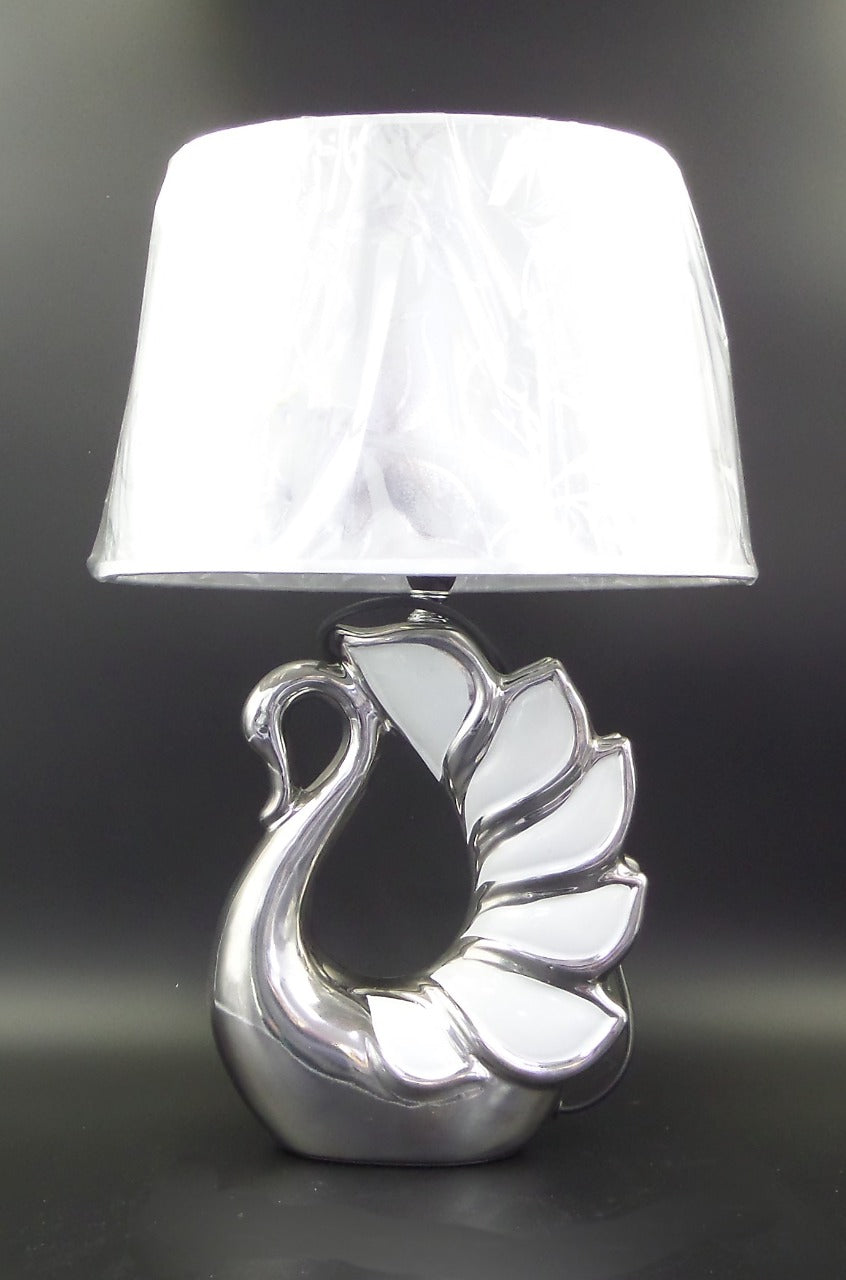 silver swan crushed diamond table lamp, crystal diamond table lamp, silver table lamp,  