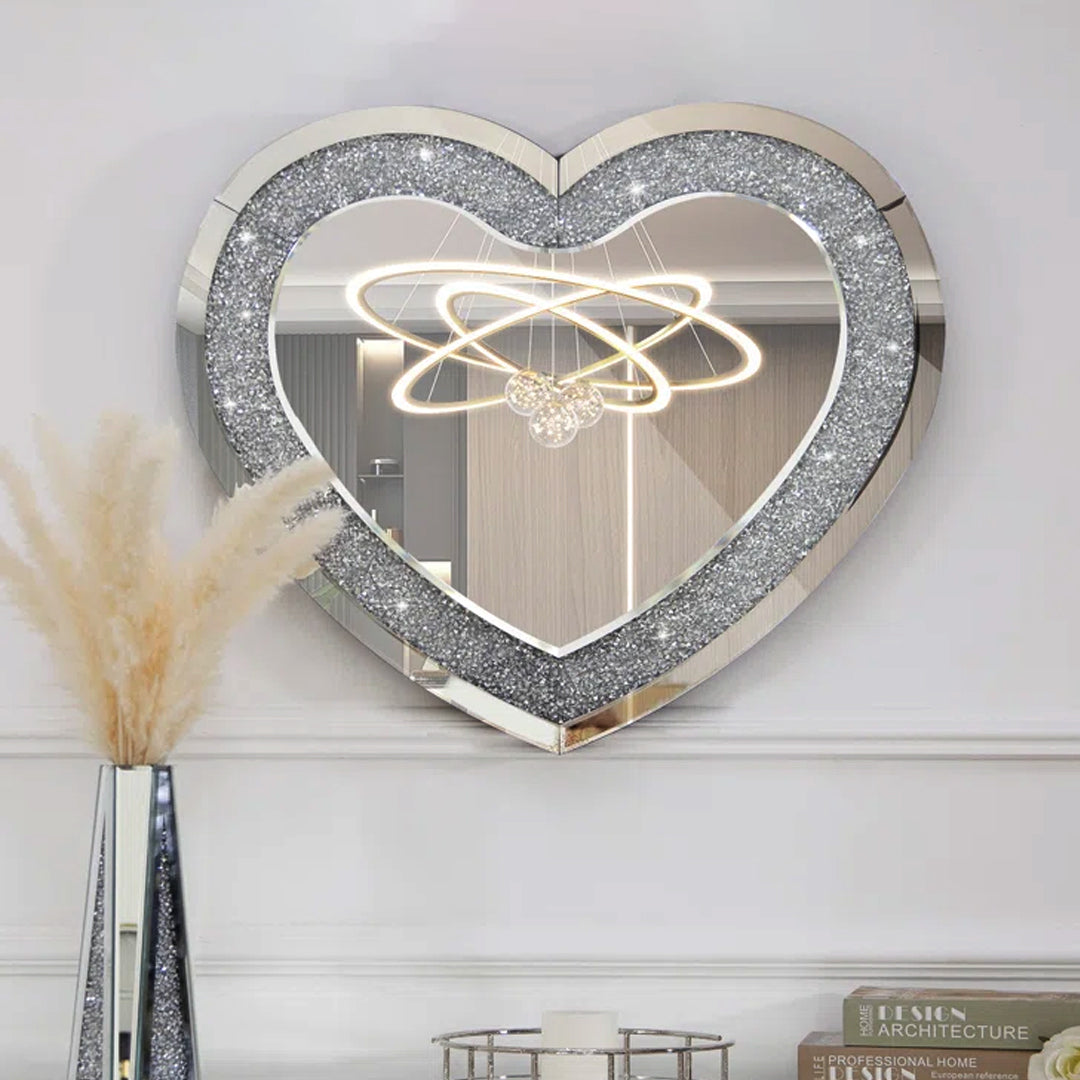 heart shaped wall mirror, led wall mirror, diamond wall mirror, diamond crush wall mirror