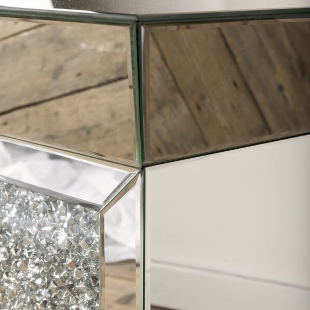 crushed diamond side table, diamond crush side table, crushed crystal side table