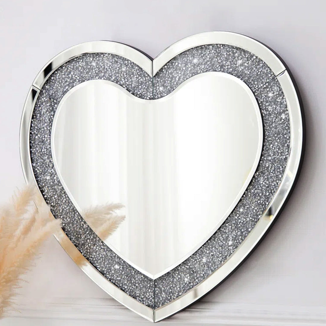 heart shaped wall mirror, led wall mirror, diamond wall mirror, diamond crush wall mirror