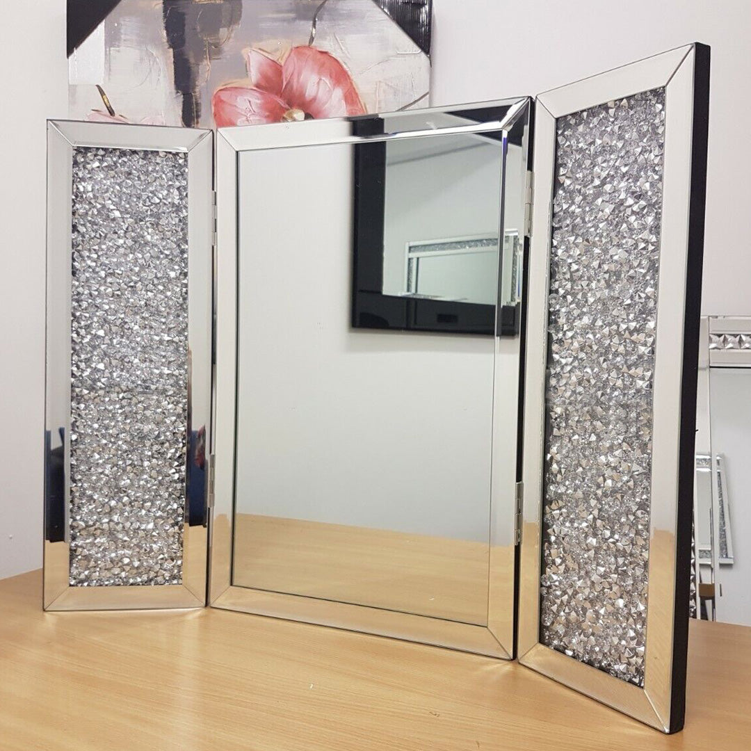 mirrored dressing table, crushed diamond dressing table, folding dressing table mirror,