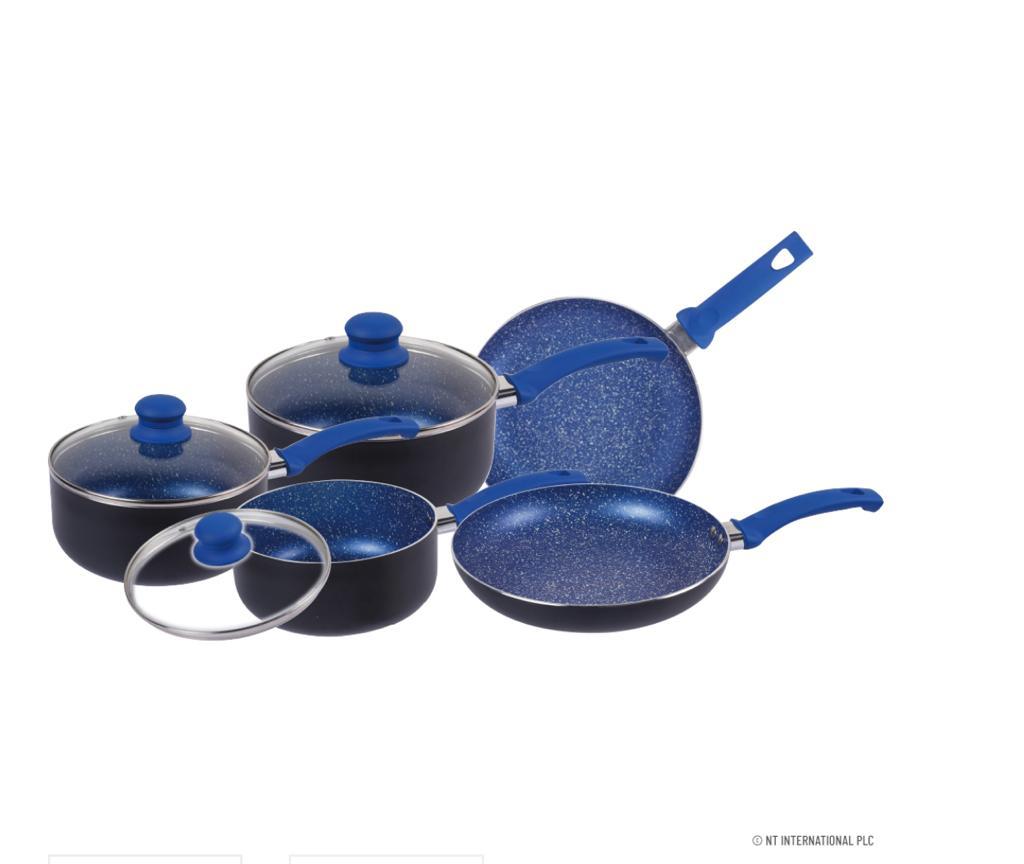 8pc Aluminium Cookware Set in Blue Marble Effect