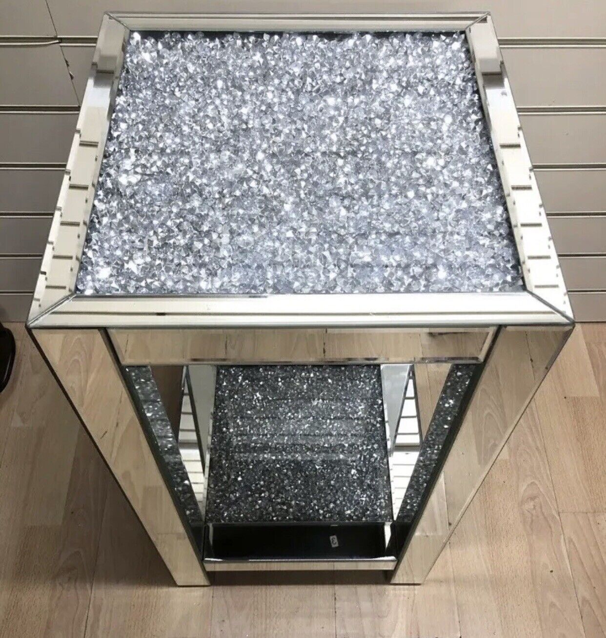 crushed diamond side table, diamond crush side table, crushed crystal side table